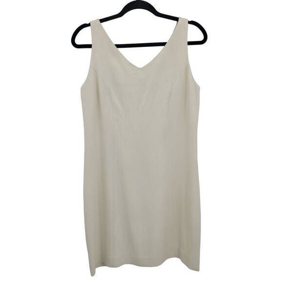 90's Tommy Bahama Mini Sheath Dress 8 Beige 100% Silk Capsule Sleeveless V-neck - Picture 3 of 9